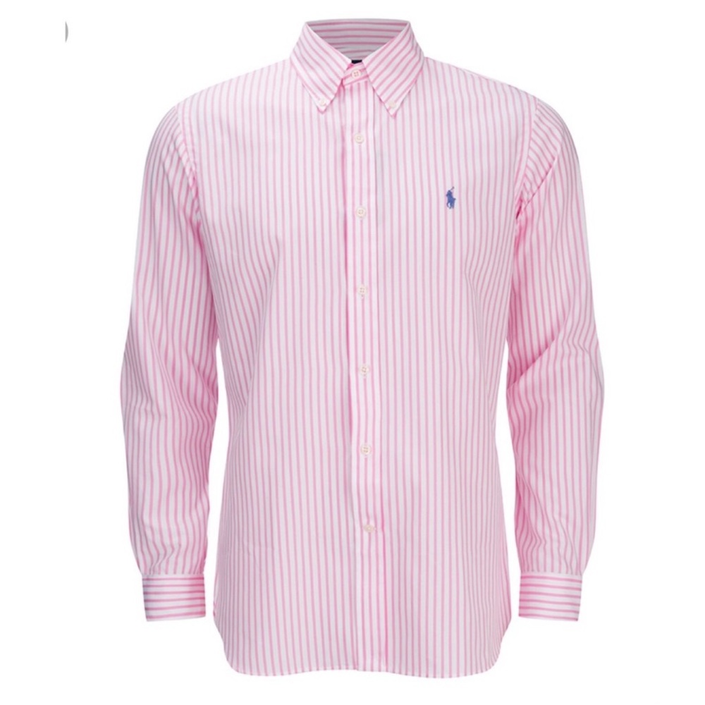 Ralph Lauren Shirt Mens 2XL 18 1/2 Pink Vertical Stripe Office